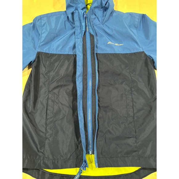 Eddie Bauer Kids Hooded Rain Jacket Blue Navy Green Size S 7 8 Lightweight - Picture 6 of 13
